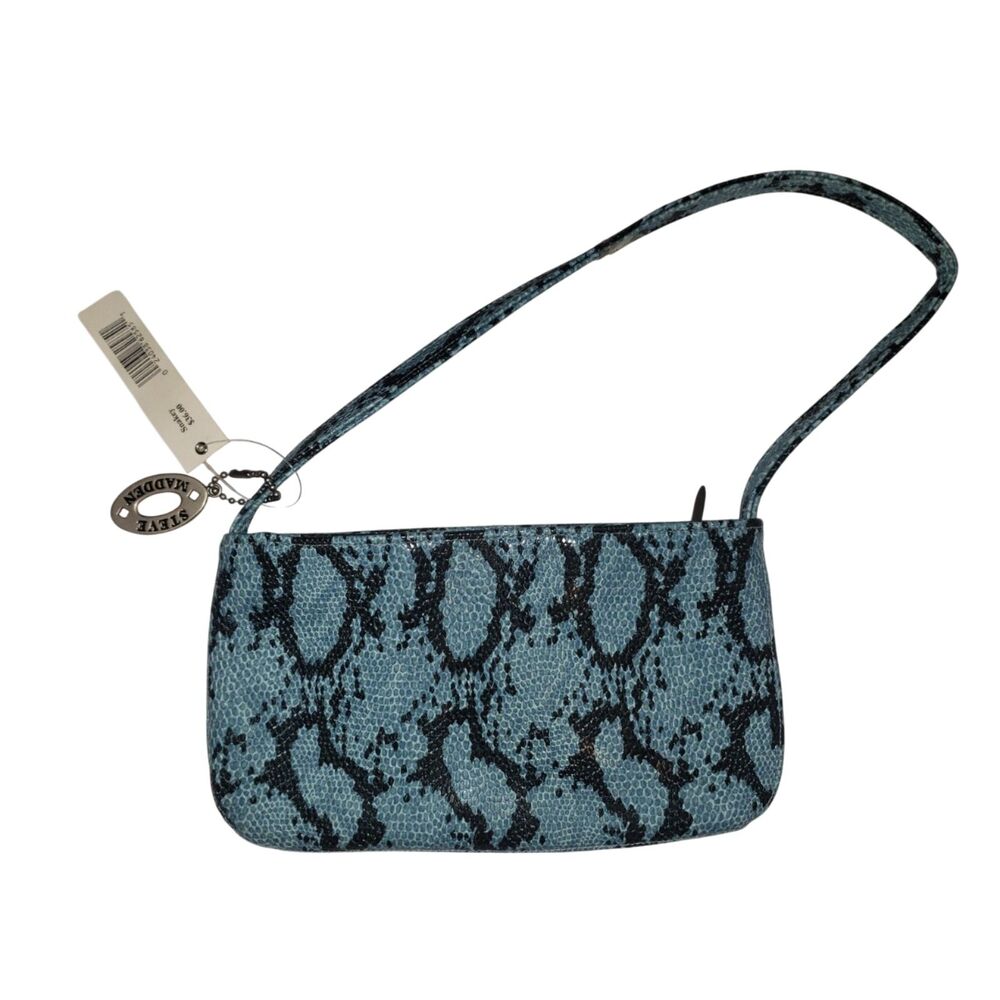 Vintage 90's STEVE MADDEN Blue Snakeskin Clutch Wristlet Small Purse NEW